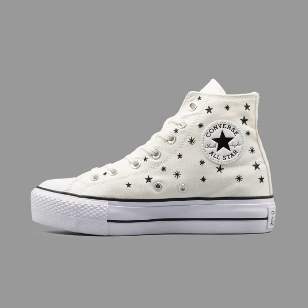 کانورس پلتفرم ستاره ای سفید ساقدار | Converse Platform Stars White Hightop