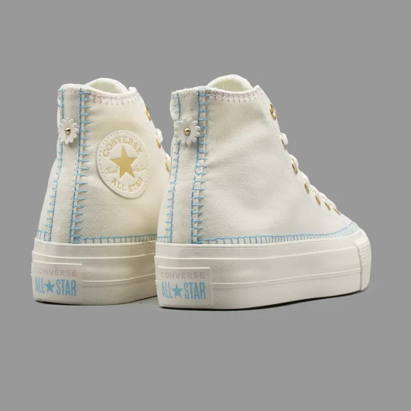 کانورس پلتفرم سفید طلایی گلدوزی ساقدار | Converse Platform White Gold Embroidery Hightop - Image 3