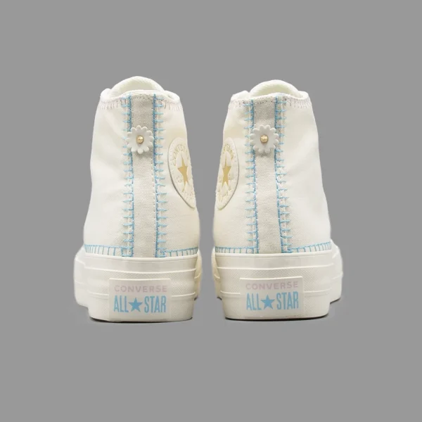 کانورس پلتفرم سفید طلایی گلدوزی ساقدار | Converse Platform White Gold Embroidery Hightop - Image 4
