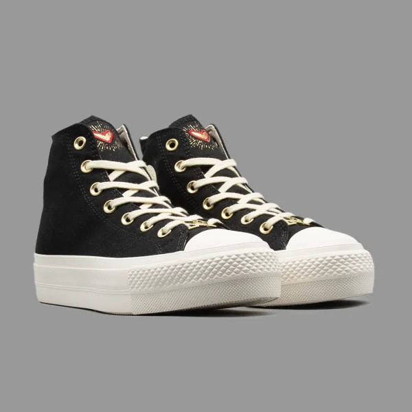 کانورس پلتفرم مشکی قلبی ساقدار | Converse Platform Hearts Black Hightop - Image 2