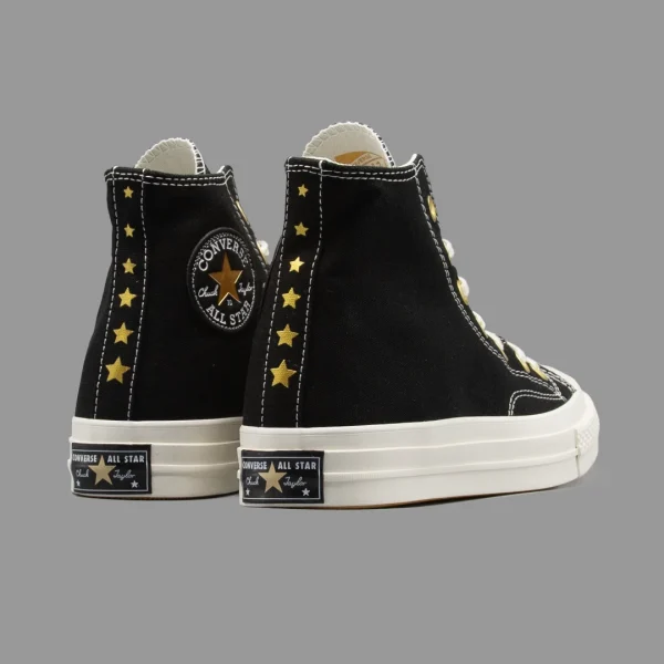کانورس 1970 ستاره ای مشکی طلایی ساقدار | Converse 1970s Black Gold Stars Hightop - Image 3
