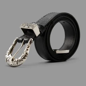 کمربند زنانه وینتیج وسترن چرم مشکی | Women's Vintage Western Leather Belt Black